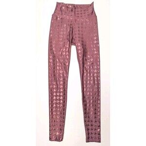 Peloton Show Up Printed Legging - Maroon Foil Houndstooth Size Small